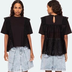 Sea New York Eyelet Lace T-Shirt in Black Size Small